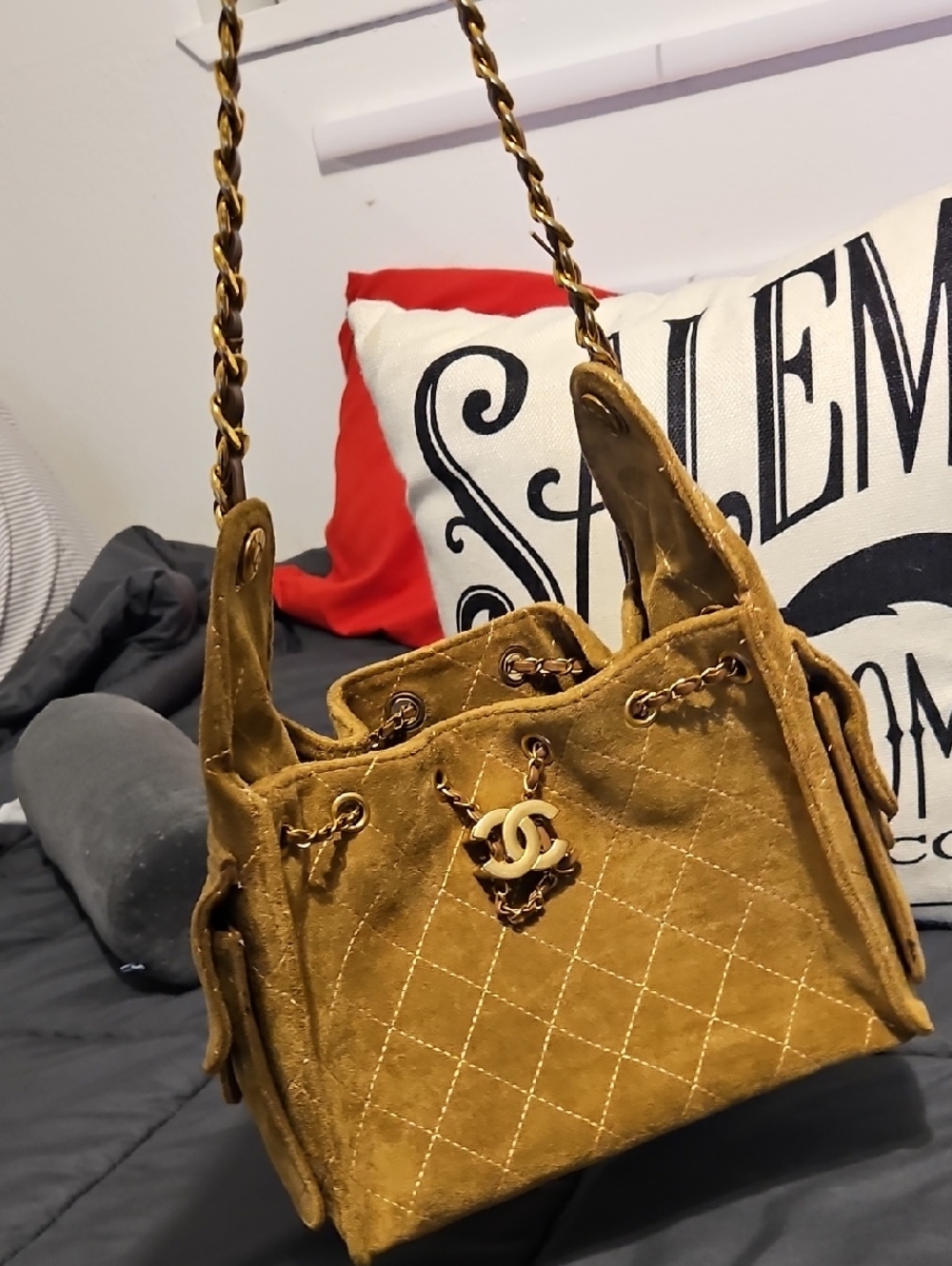 CHANEL Quilted Suede 25 Hobo Mini Bucket Bag in Mustard - Picture 10 of 10